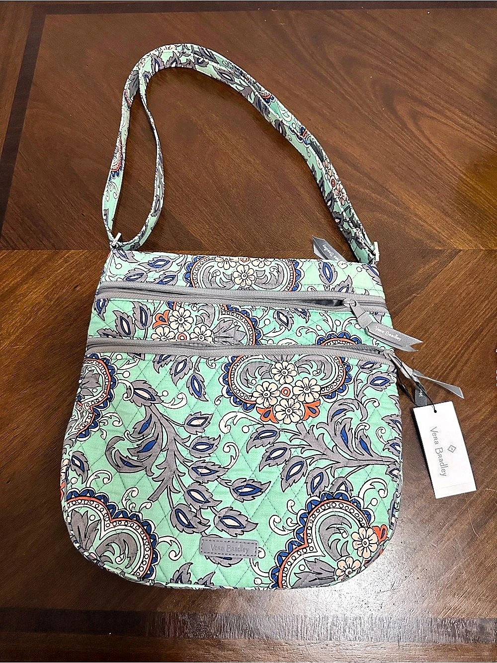 Vera Bradley Triple Zip Hipster Paisley Crossbody Bag in Green & Blue
